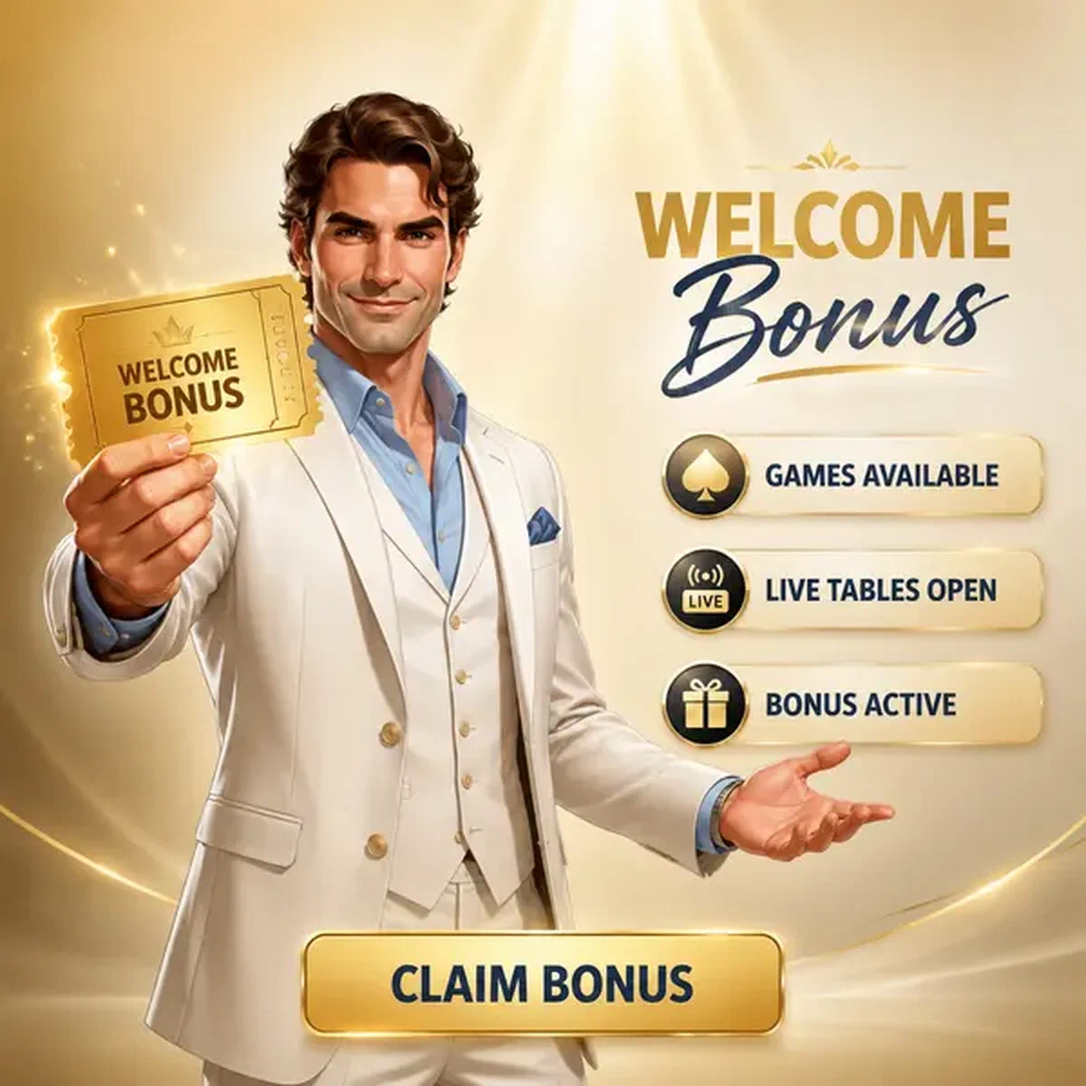Gentleman présentant un bon doré pendant que la vérification Billionairespin continue avec le bonus actif