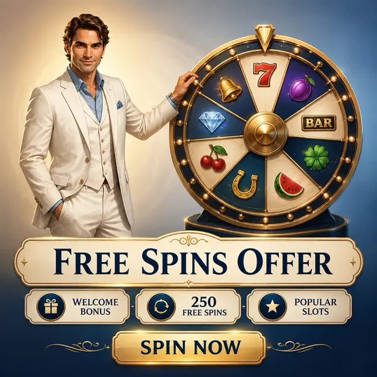 Joueur faisant tourner la roue des prix pour des tours gratuits sur Tours gratuits de bienvenue sur machines à sous populaires