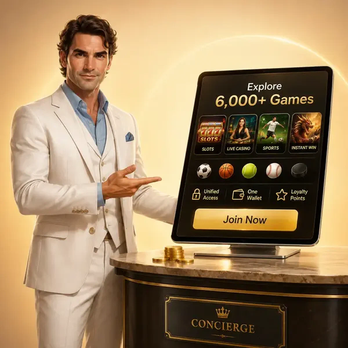 Joueur explorant l'accès à plus de 6 000 jeux lors de la connexion à Accès instantané à plus de 6 000 jeux et paris sportifs