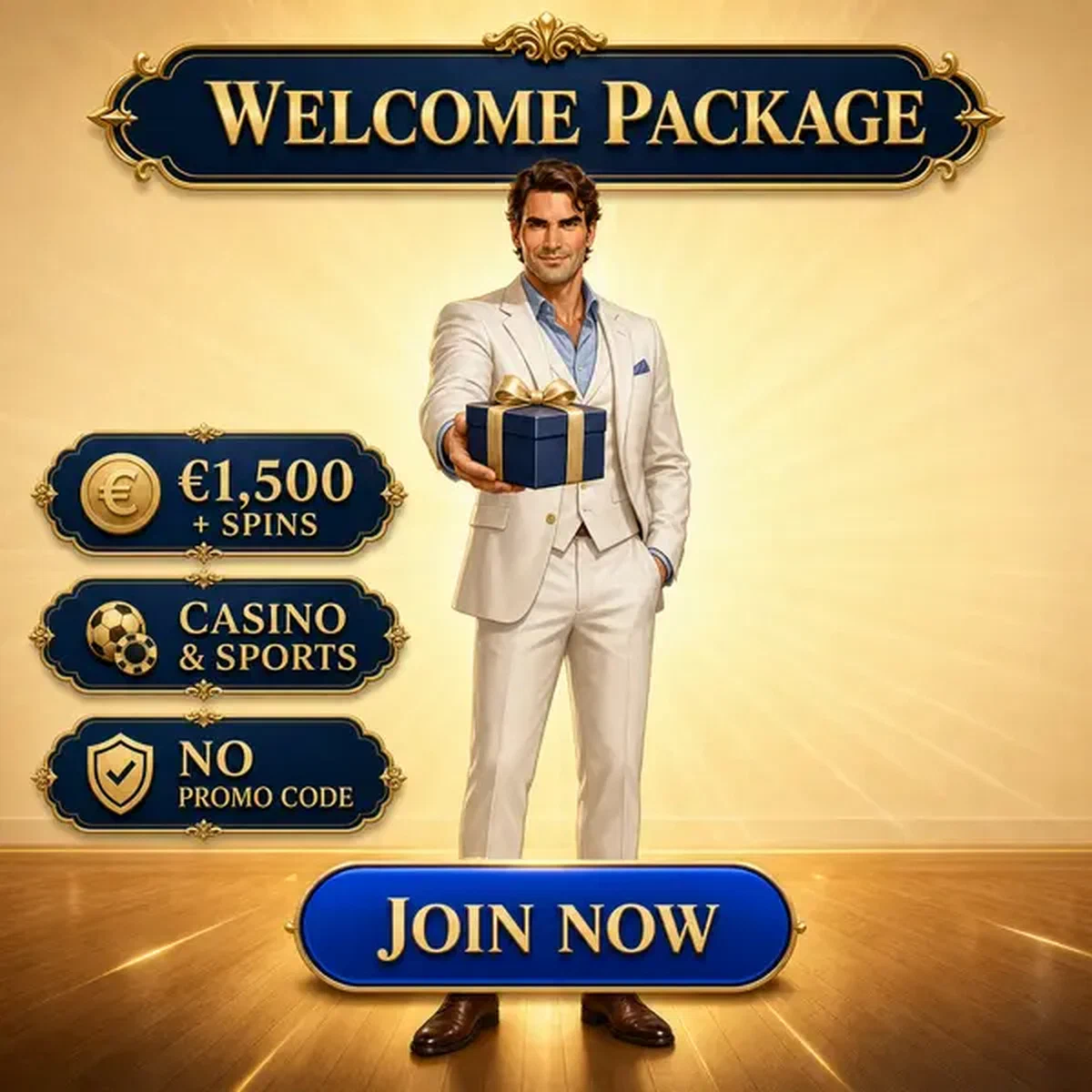 Joueur VIP présentant un package de bienvenue au portail d'affiliation Produits de bienvenue que vous allez promouvoir